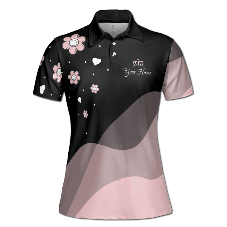 Custom Name Super Mom Floral Black Pink Women's Polo Shirt S-5XL