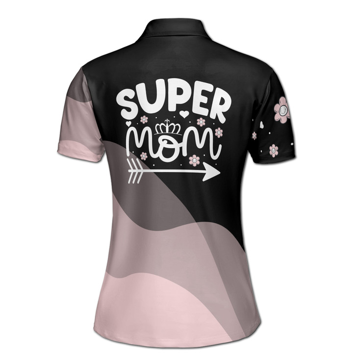 Custom Name Super Mom Floral Black Pink Women's Polo Shirt S-5XL