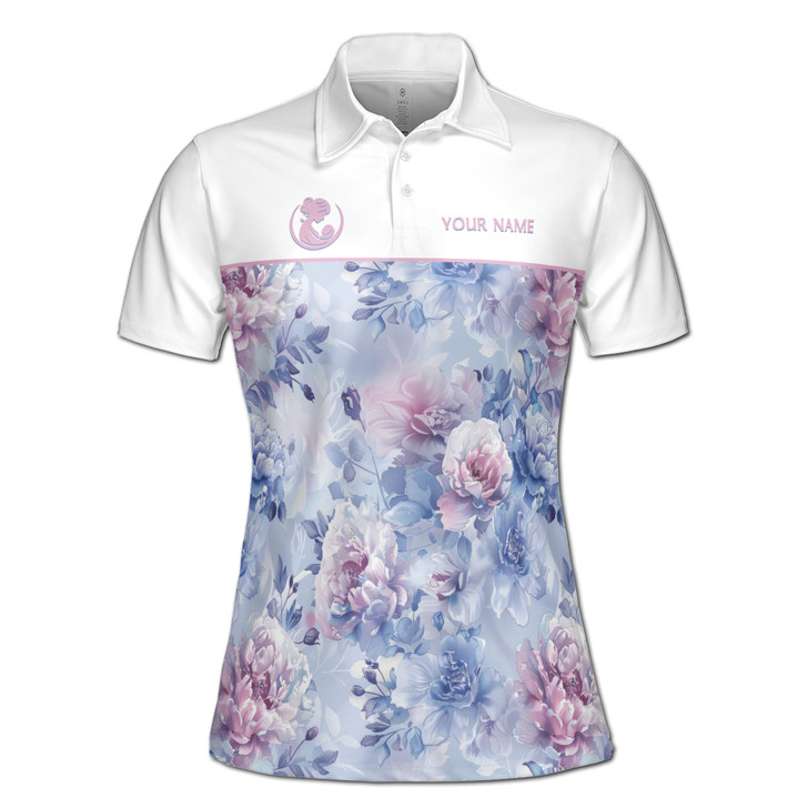 Custom Name Mom Quote Best Mom Ever Floral White Purple Women's Polo Shirt S-5XL