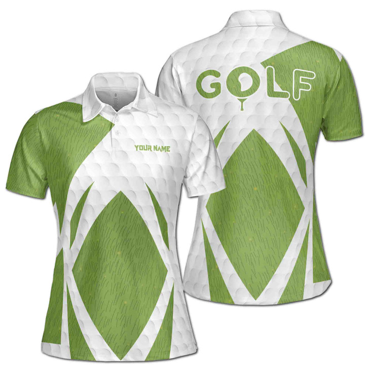 Custom Name Golf Ball Grass White Green Women's Polo Shirt S-5XL, For Friend