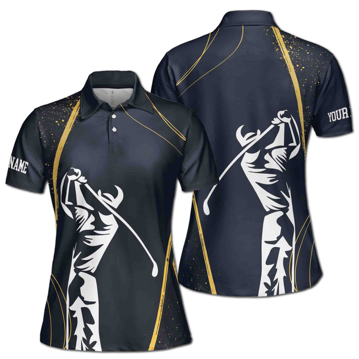 Custom Name Golf Player Black Women's Polo Shirt S-5XL