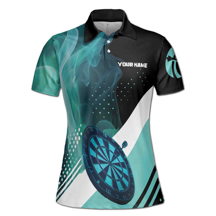 Custom Team Name Darts Teal Smoke Black Blue Women's Polo Shirt S-5X, For Friend