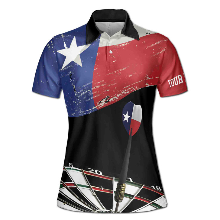 Custom Team Name Darts Texas Flag Black Women's Polo Shirt S-5X