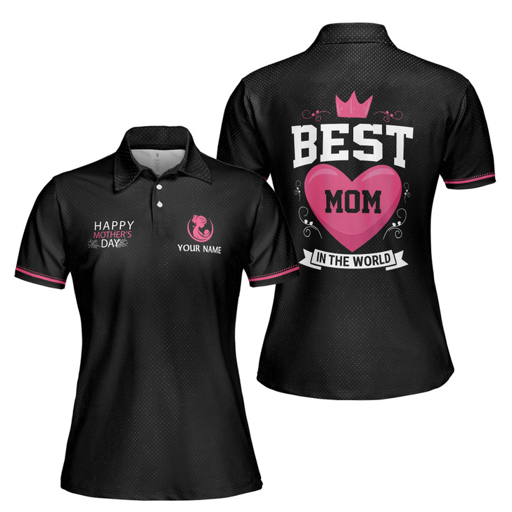 Custom Name Best Mom In The World Mother Baby Black Women's Polo Shirt S-5XL