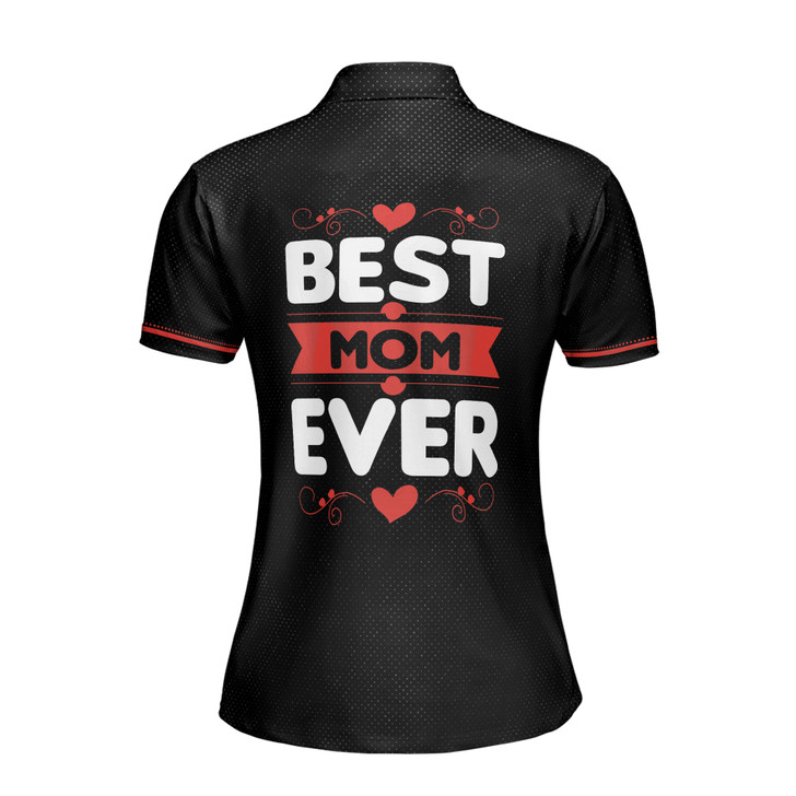 Custom Name Best Mom Ever Mother Baby Hearts Black Women's Polo Shirt S-5XL