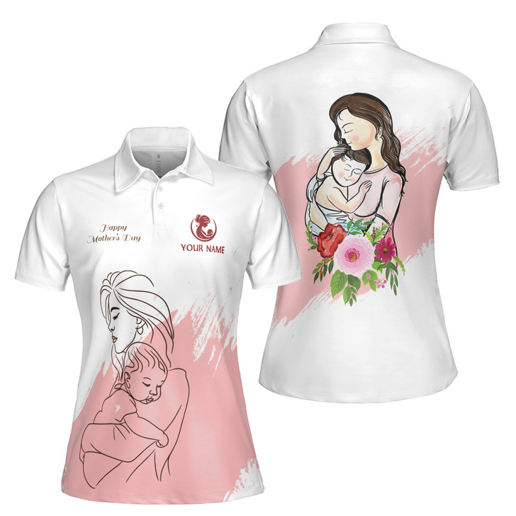Custom Name Mom And Baby Floral White Women's Polo Shirt S-5XL