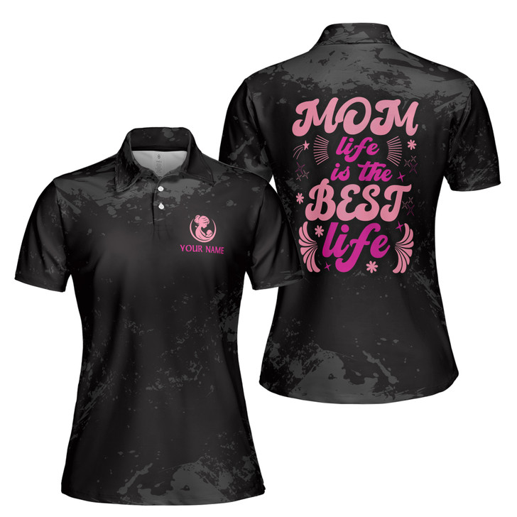 Custom Name Mom Life Best Life Pink Black Women's Polo Shirt S-5XL