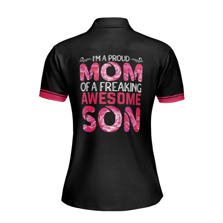 Custom Name Mom Quote Proud Of Awesome Son Black Women's Polo Shirt S-5XL