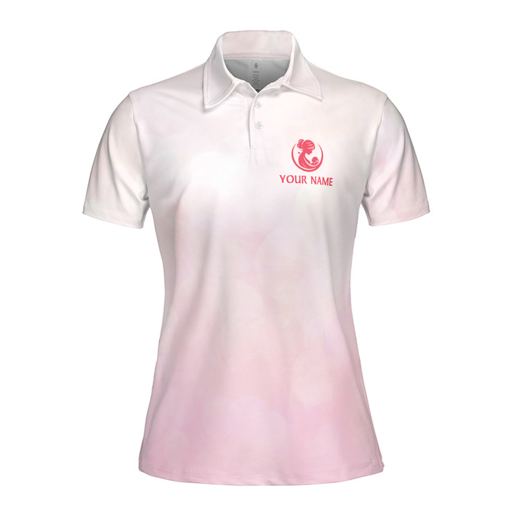 Custom Name Mom And Baby White Pink Women's Polo Shirt S-5XL