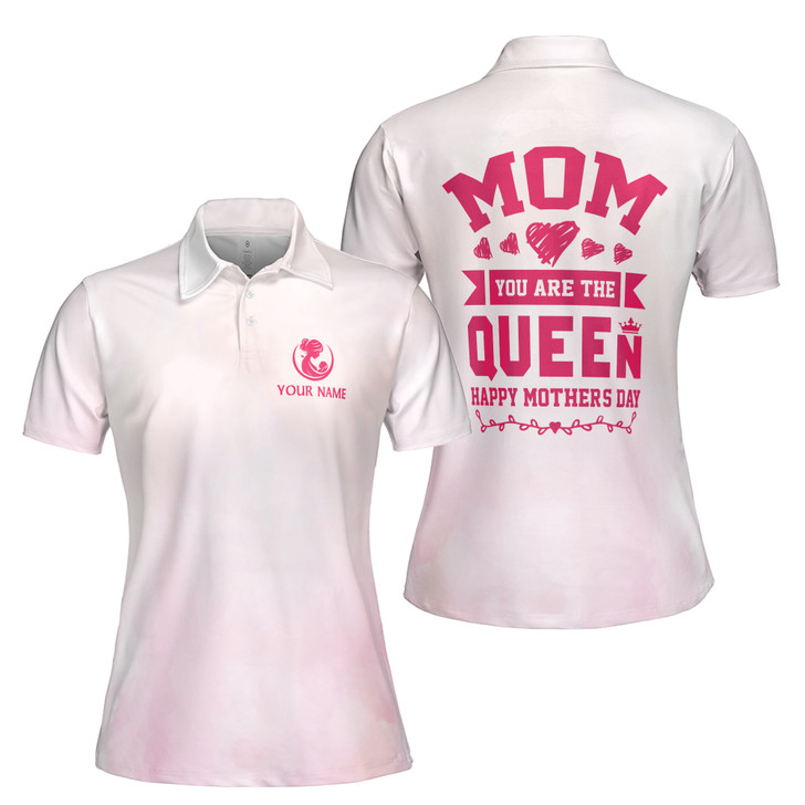 Custom Name Mom You Are Queen White Pink Women's Polo Shirt S-5XL