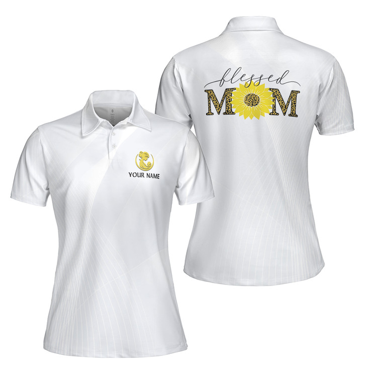 Custom Name Mom Blessed Baby Floral White Women's Polo Shirt S-5XL