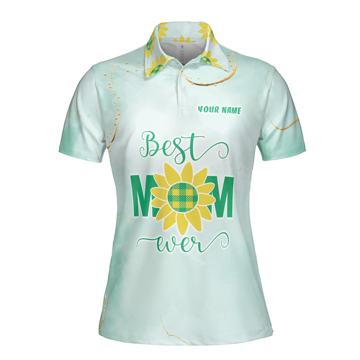 Custom Name Best Mom Ever Sunflowers Pattern Green Women's Polo Shirt S-5XL