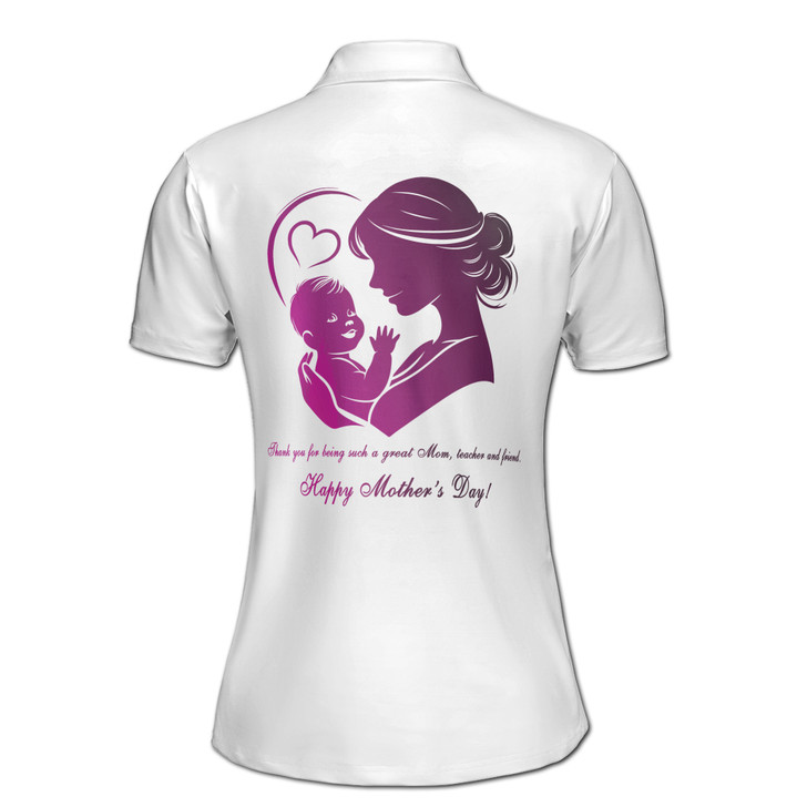 Custom Name Great Mom Teacher And Friend Heart White Women's Polo Shirt S-5XL