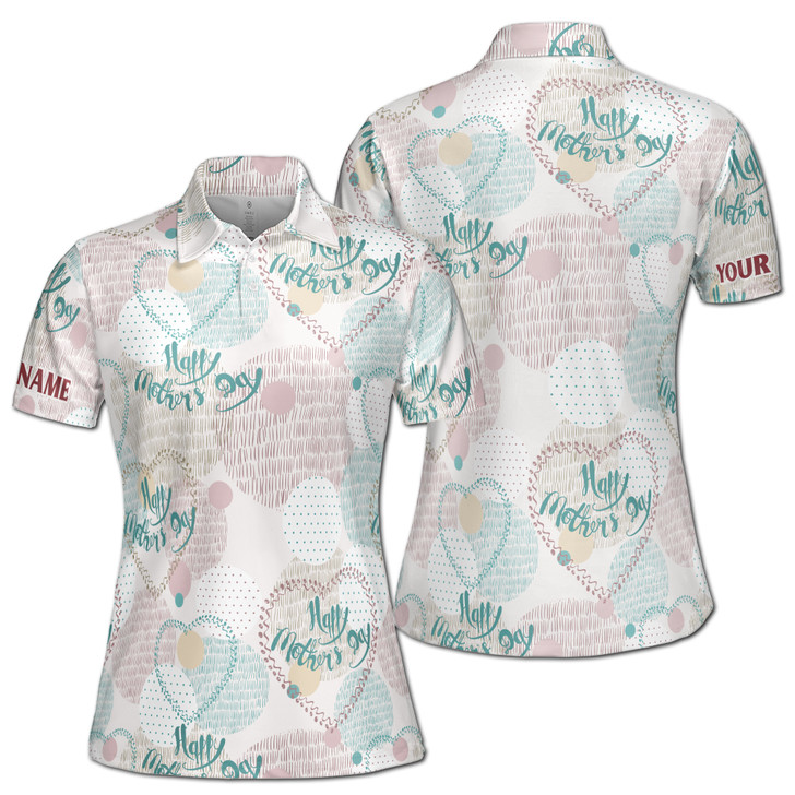 Custom Name Happy Mom Grasses Dots White Colorful Women's Polo Shirt S-5XL