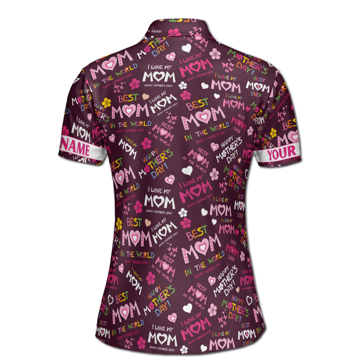 Custom Name Mom Flora Heart Butterflies Purple Colorful Women's Polo Shirt S-5XL