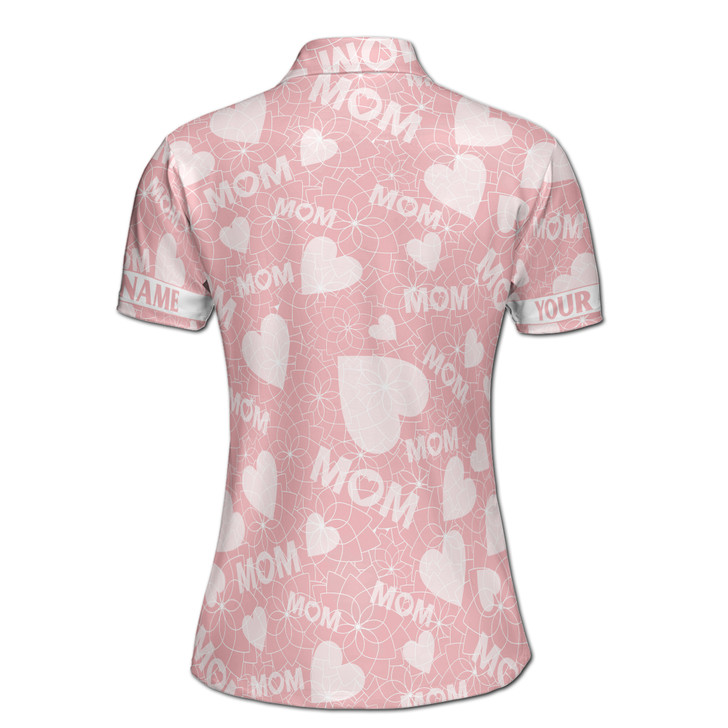 Custom Name Mom Floral Heart Pattern Pink Women's Polo Shirt S-5XL, For Mom