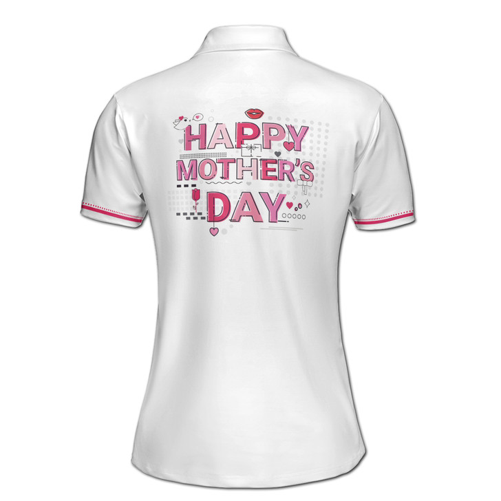 Custom Name Happy Mom Baby Floral Hearts Lip White Women's Polo Shirt S-5XL