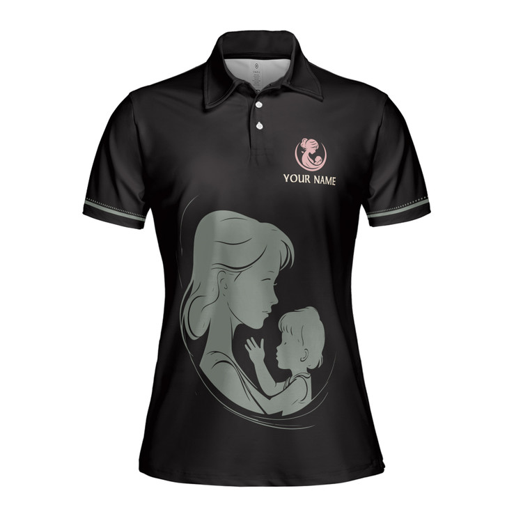 Custom Name Best Mom Ever Baby Items Floral Black Women's Polo Shirt S-5XL