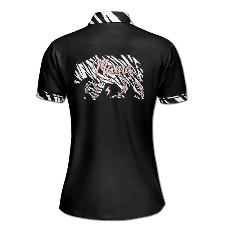 Custom Name Mama Bear Baby Flora Pattern Black Women's Polo Shirt S-5XL, For Mom