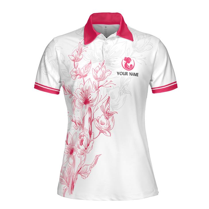 Custom Name Thank You Mom Helping Me Bloom Floral White Women's Polo Shirt S-5XL