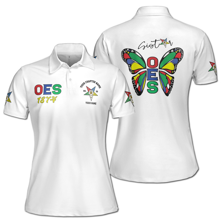 Custom Name OES Pentagon Down Sistar Butterfly White Women's Polo Shirt S-5XL