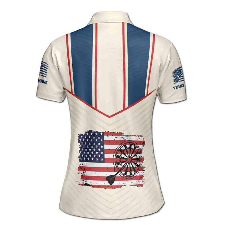 Custom Name Darts Board USA Flag Cream Women's Polo Shirt S-5XL
