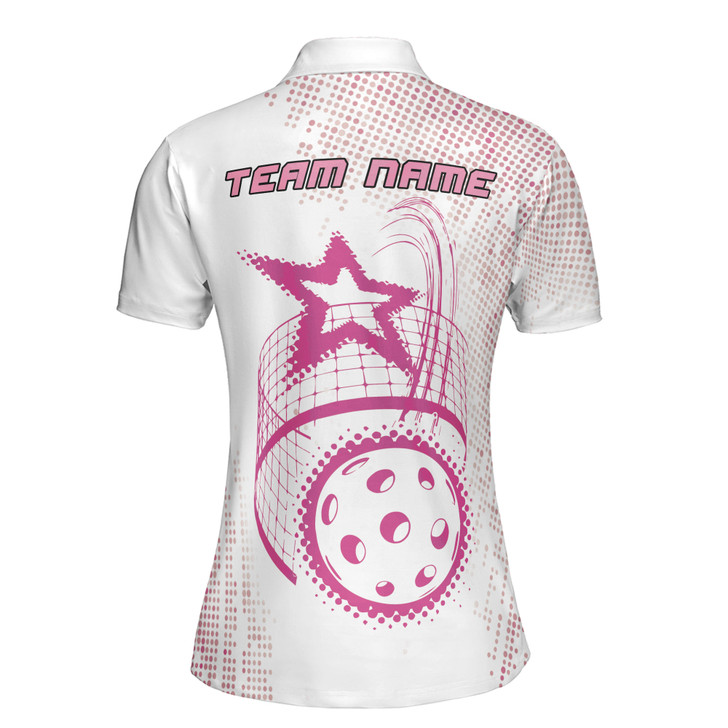 Custom Name Pickleball Love Stars Net White Women's Polo Shirt S-5XL, For Friend