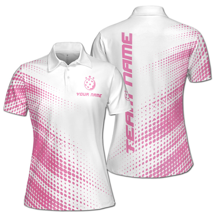 Custom Name Pickleball Stars Dots Pattern Women's Polo Shirt S-5XL, For Friend