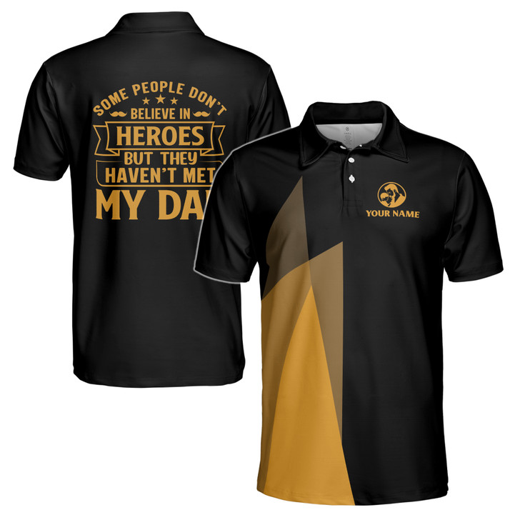 Custom Name Believe In Heroes Dad Black Yellow 3D Men's Polo Shirt S-5XL
