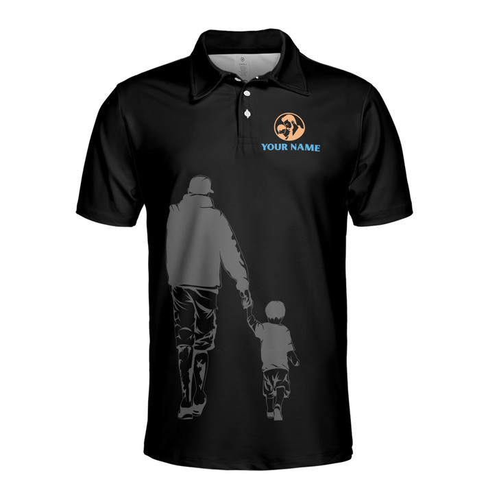 Custom Name Dad Child Hand-holding Black 3D Men's Polo Shirt S-5XL