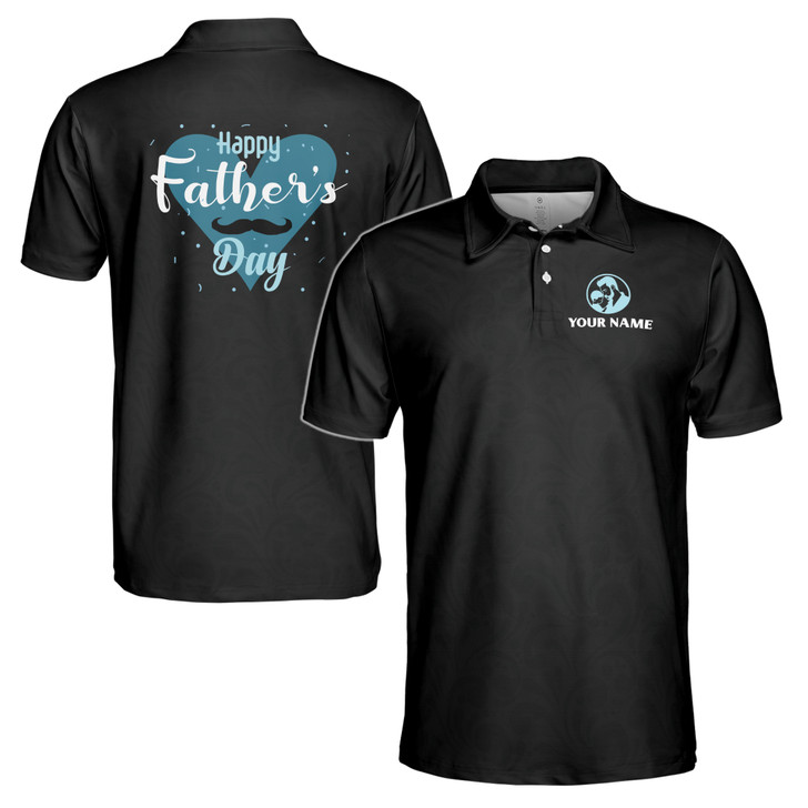 Custom Name Dad Mustache Heart Black 3D Men's Polo Shirt S-5XL