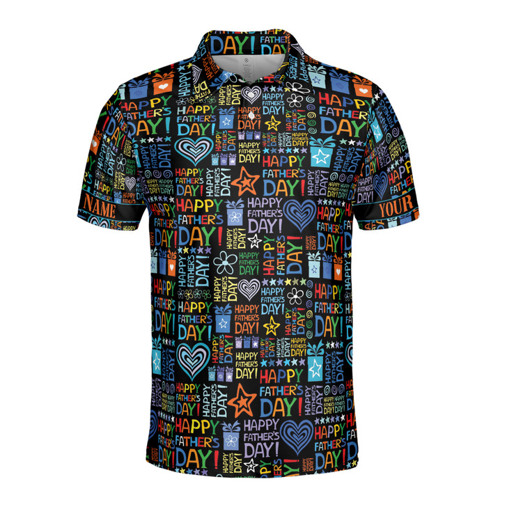Custom Name Dad Hearts Quote Pattern Black Colorful 3D Men's Polo Shirt S-5XL
