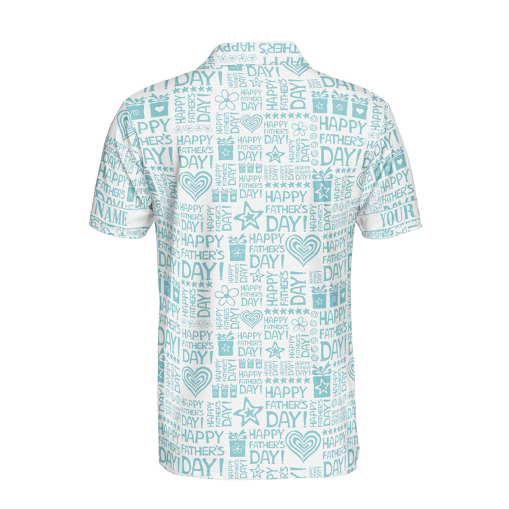 Custom Name Dad Hearts Quote Pattern White Blue 3D Men's Polo Shirt S-5XL