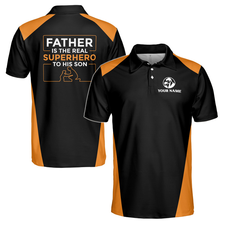Custom Name Dad The Real Superhero Black 3D Men's Polo Shirt S-5XL