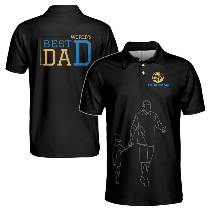Custom Name World's Best Dad Black 3D Men's Polo Shirt S-5XL