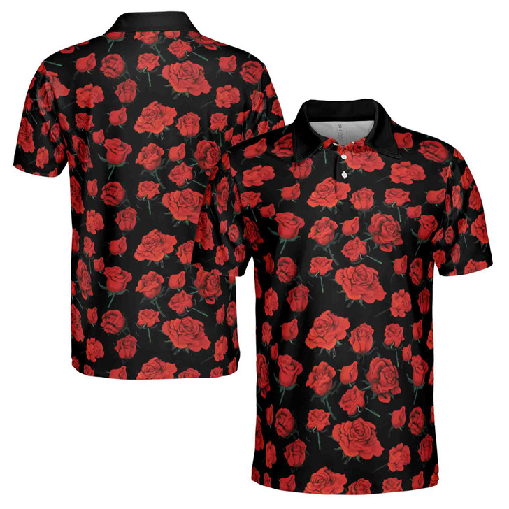 Printed Red Rose Art Pattern Casual Men's Polo Shirt S-5XL