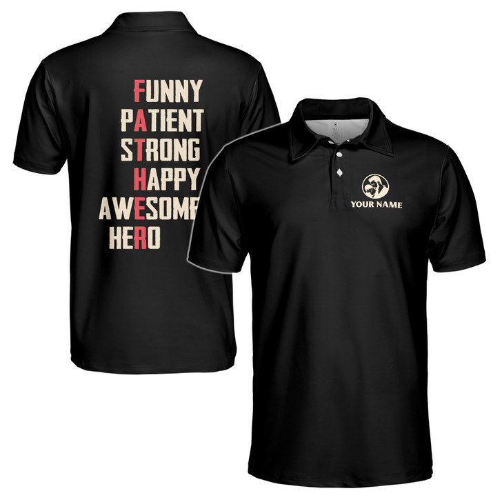 Custom Name Father Adjectives Black Cream 3D Men's Polo Shirt S-5XL