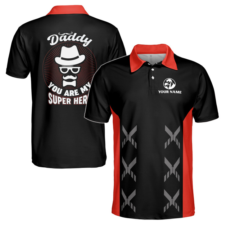 Custom Name Dad My Superhero Black 3D Men's Polo Shirt S-5XL