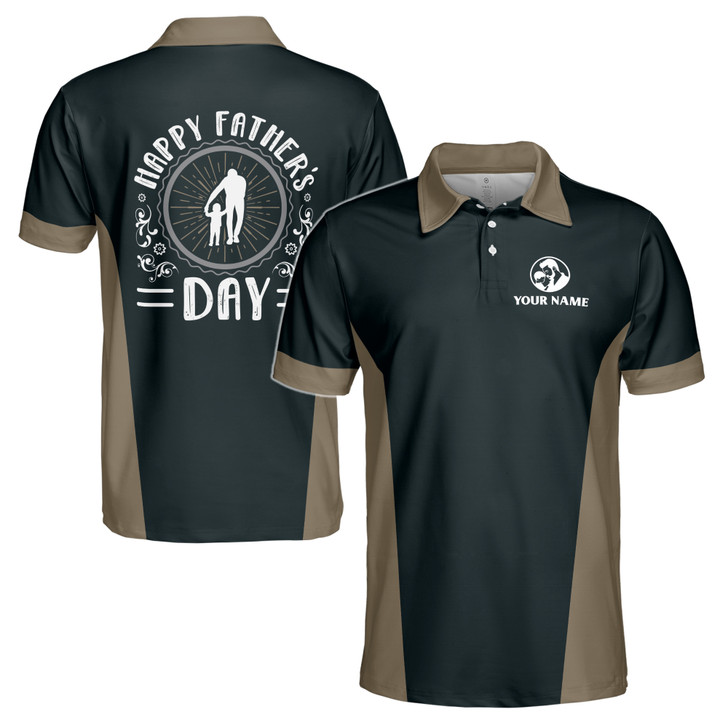 Custom Name Happy Dad Floral Radiant Black 3D Men's Polo Shirt S-5XL