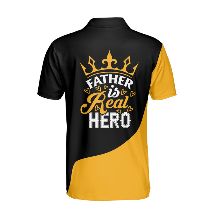 Custom Name Dad Real Hero Crown Black Yellow 3D Men's Polo Shirt S-5XL