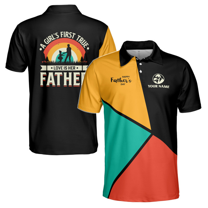 Custom Name Dad Daughter First Love Black Colorful 3D Men's Polo Shirt S-5XL