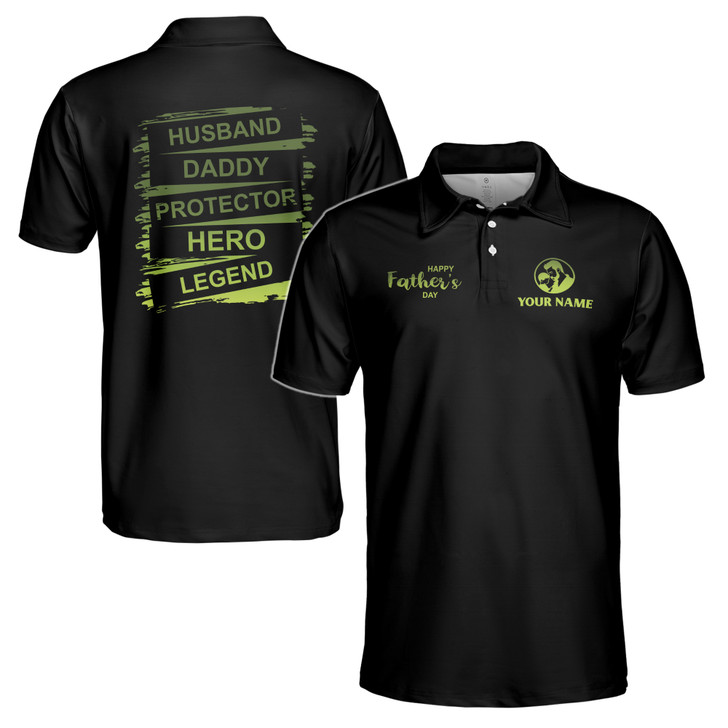 Custom Name Husband Daddy Protector Hero Legend Black 3D Men's Polo Shirt S-5XL