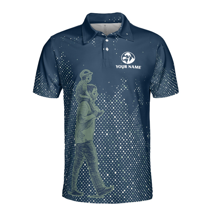 Custom Name Happy Dad Child Dots Pattern Dark Blue 3D Men's Polo Shirt S-5XL
