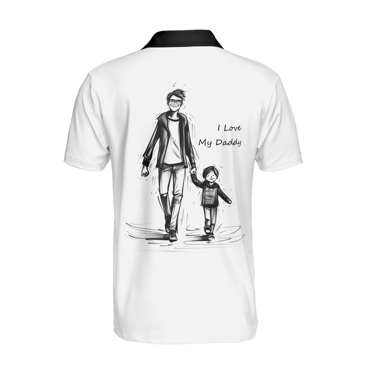Custom Name I Love My Daddy Sketch White 3D Men's Polo Shirt S-5XL