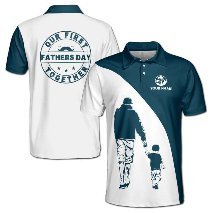 Custom Name Dad Our First Together White Dark Cyan 3D Men's Polo Shirt S-5XL