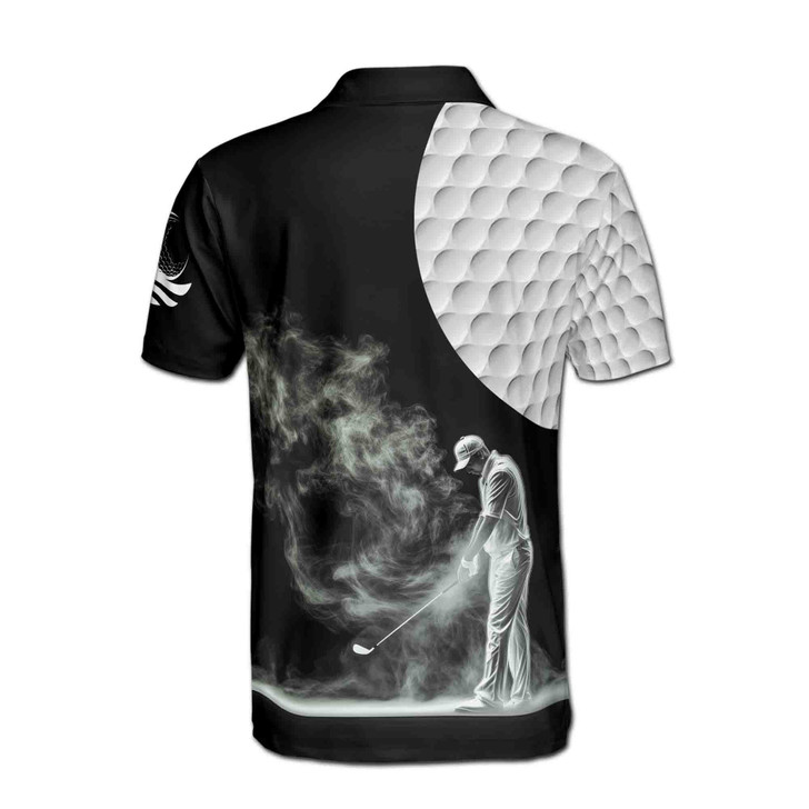 Custom Name Golf Ball Golfer Silhouette Black White 3D Men's Polo Shirt S-5XL