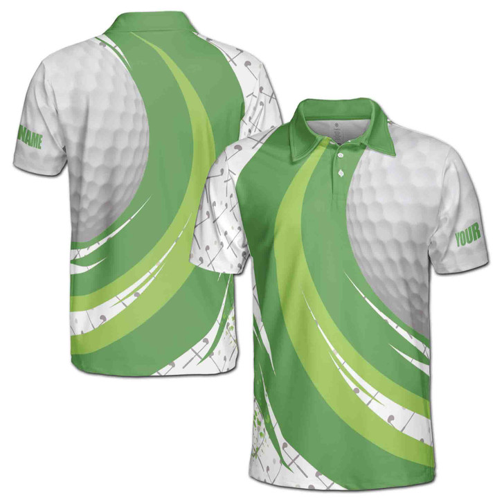 Custom Name Golf Ball Club Pattern White Green 3D Men's Polo Shirt S-5XL