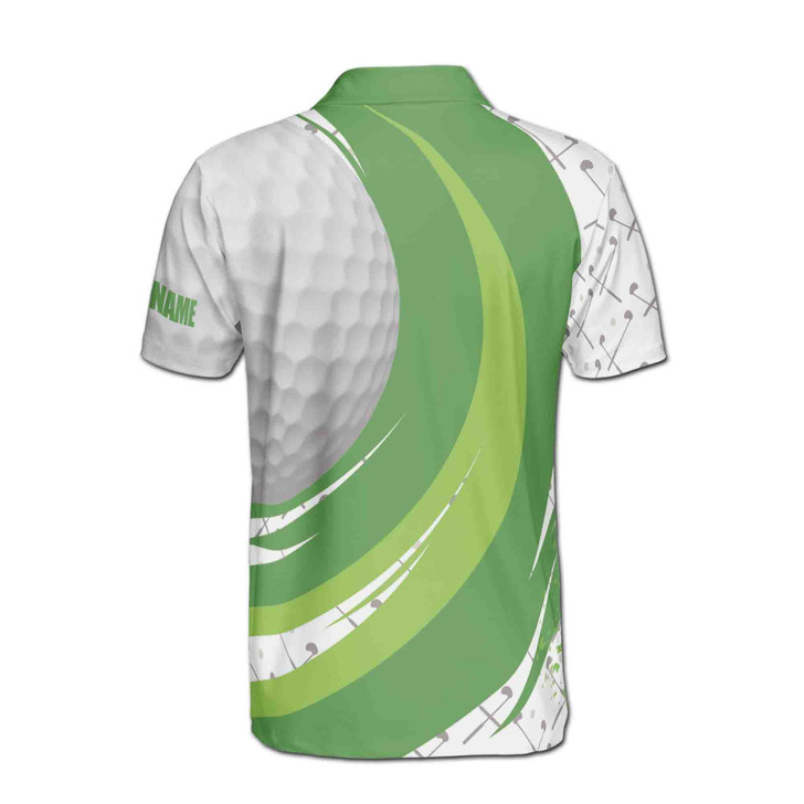 Custom Name Golf Ball Club Pattern White Green 3D Men's Polo Shirt S-5XL