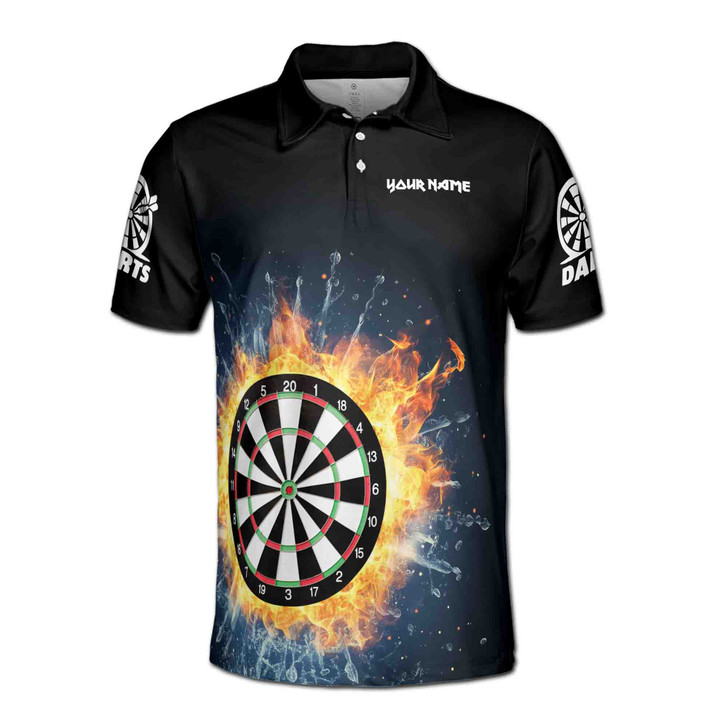 Custom Name Darts Board Fire Water Black 3D Men's Polo Shirt S-5XL, For Friend