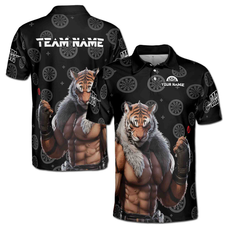 Custom Name Darts Board Tiger Man Black 3D Men's Polo Shirt S-5XL, For Friend